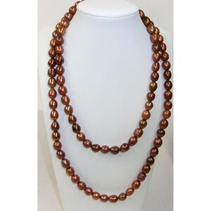 GSJ Bronze Freshwater Cultured Pearl 36" Strand Necklace Sterling Silver Clasp